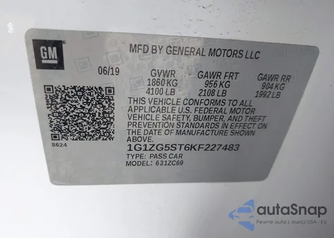 2019 Chevrolet Malibu Rs from USA, damaged, VIN 1G1ZG5ST6KF227483